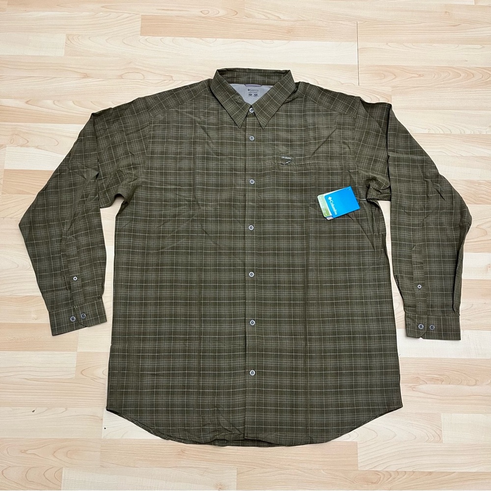 Columbia In-Transit Shirt Men’s 2XT Brown Plaid Long Sleeve Advance Repellency